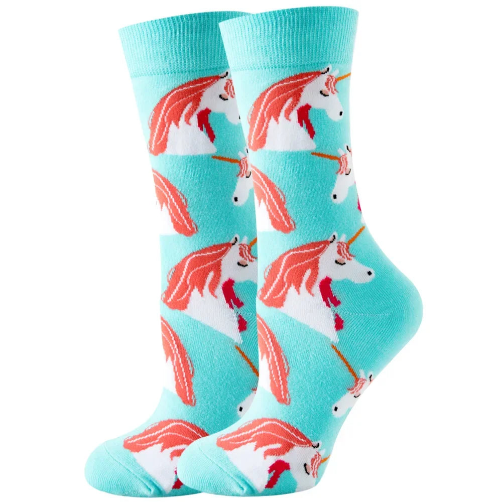 Cute Women Socks Cartoon Animal Food Fruit Socks Kawaii Funny Trendy Socks Happy Harajuku Casual Autumn Spring Stocking