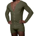 Men Pajamas Rompers Solid Color O Neck Long Sleeve Button Jumpsuits Homewear 2025 Breathable Men Thin