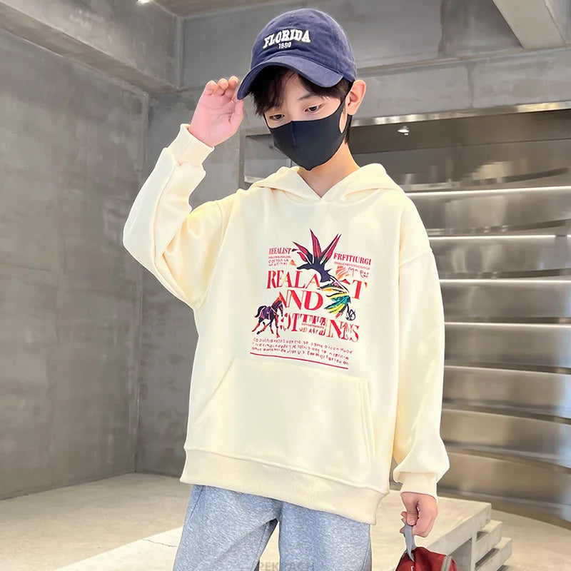 Boys Hoodies Sweatshirt Young Children's Clothes Long Sleeve Kids Pullover Hooded Sweatshirts Tops for Boys 5 To 14 Years Old