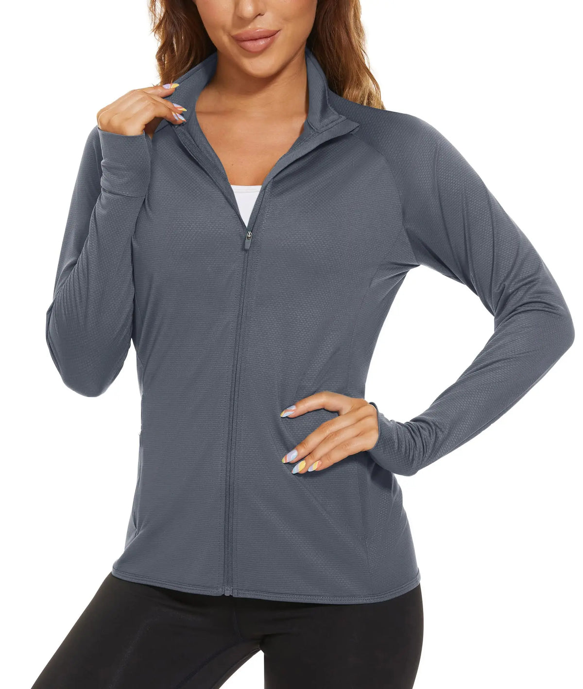 TACVASEN UPF 50+ Sun Protection Summer Shirts Womens Long Sleeve Shirts Full Zip Casual Jackets Zipper Pockets Golf Athlete Tops