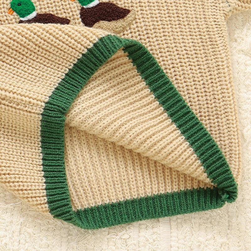 Infant Baby Sweaters Knitted Boy Girl Pullovers Long Sleeve Autumn Newborn Kid Clothes Fashion Pink Solid Cute Cartoon Duck Tops