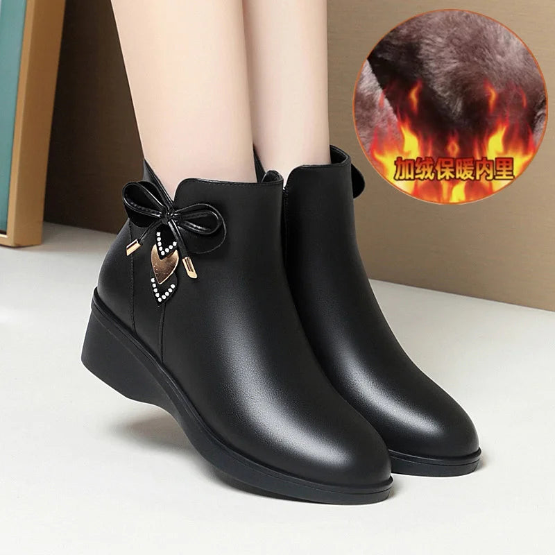 Women's Boots 2023 Winter Cotton Shoes  Bow-knot Ankle Boots for Women Zipper Fashion Boots Platform Mother Boots