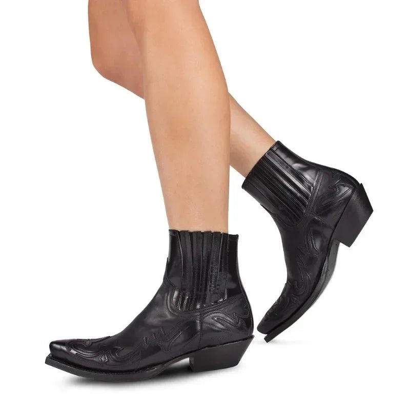 New Men's Boot Handmade Wedge Ankle Boots for Men Western Cowboy Boots Unisex Men's Leather Shoes Hard-Wearing