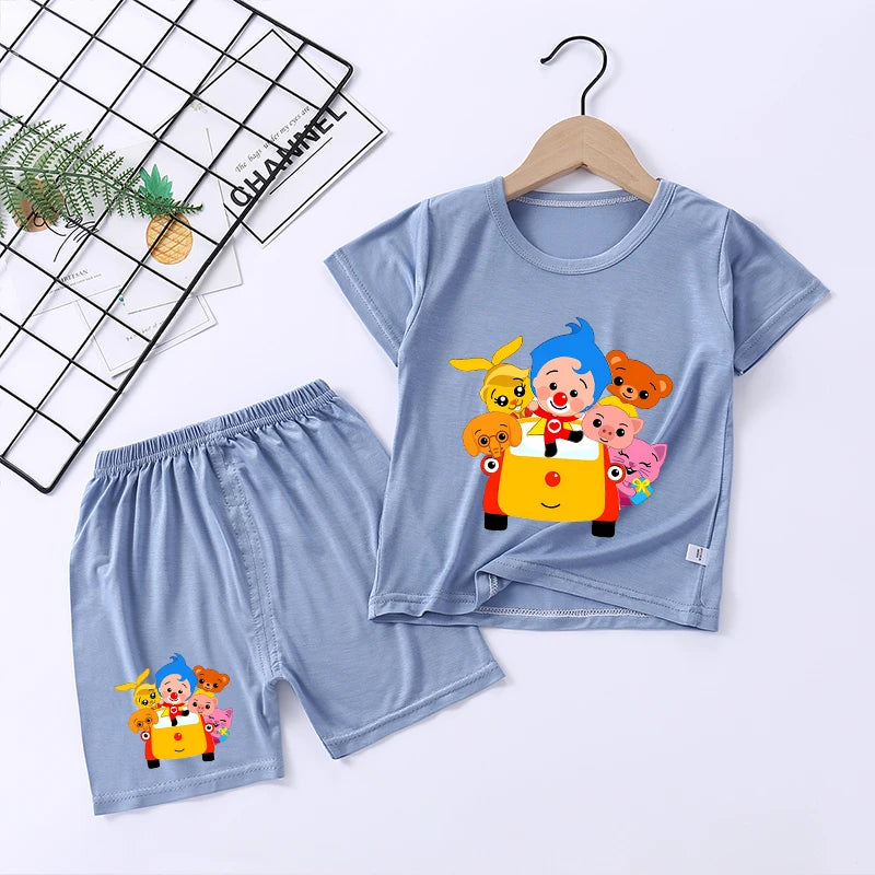 Plims Clown Children Pajamas Home Clothing Sets Kids T-shirt Pants Suit Cartoon Anime Low-waisted Boys Summer Nightshirt Clothes