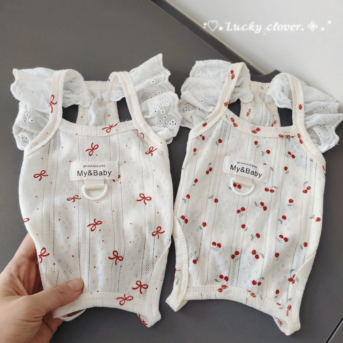 Pet Air Conditioning Clothes Dog Cat Summer Vest Floral Flying Sleeves Wrapped Belly Clothing Schnauzer Cherry T-shirt