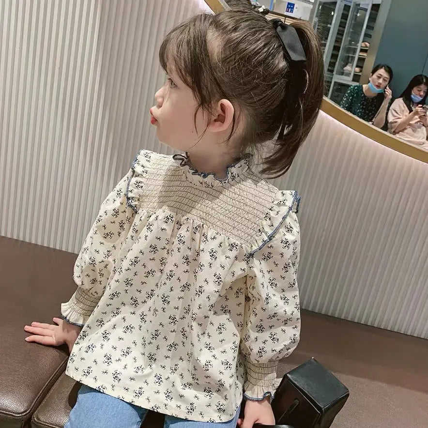 Children's Shirts Floral Print Long Sleeve Doll Children Shirts Girls Blouse Kids Clothes for 2 To 7 Years Toddler Girl Clothes