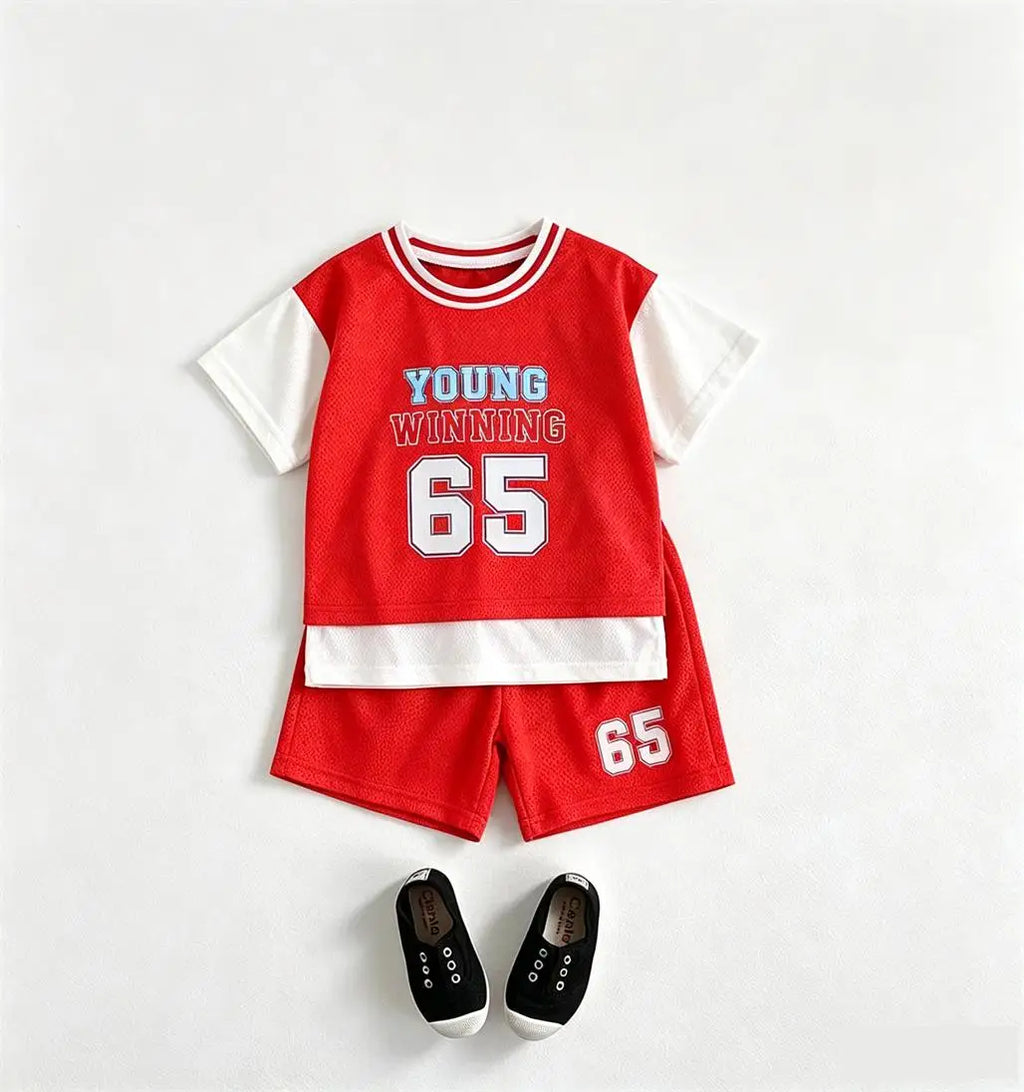 2026 Summer Child Sports Wear Short-sleeved Outfits Fashion Casual Clothing Round Neck TShirt+Shorts Kids New Two Piece Set