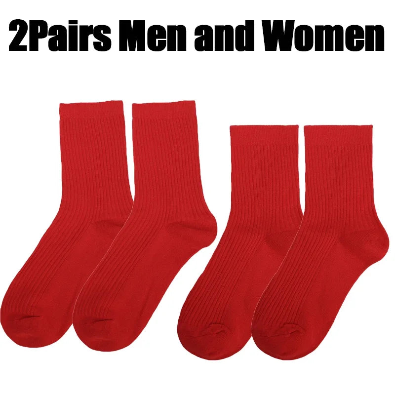 Men Women Socks Red New Year Cotton Socks Breathable Sports Comfortable Solid Color Cotton Festival Casual Lucky Red Floor Socks