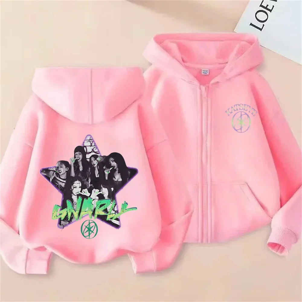 Toddler Girl Clothes Girl Group Katseye Zipper Hoodie Boys Fashion Casual Sweatshirt Movie New Kids KATSEYE Zip UP Hooded Tops