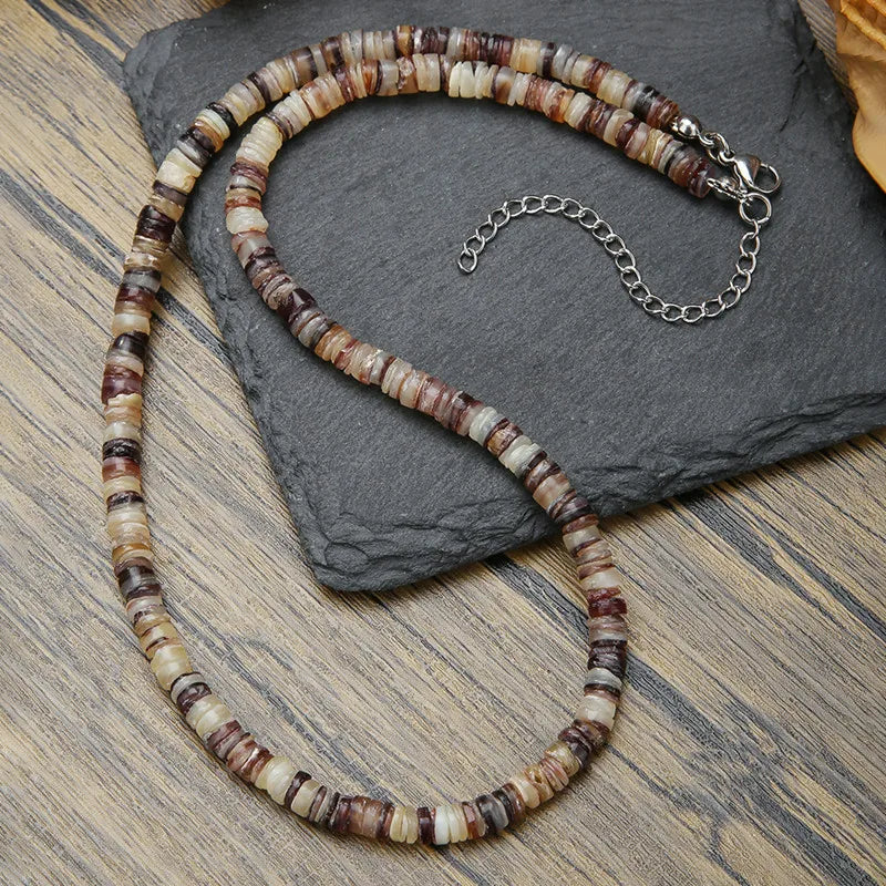 Trendy Natural Stone Beaded Necklace For Men Vintage Stainless Steel Geometric Pendant Necklace Men Jewelry