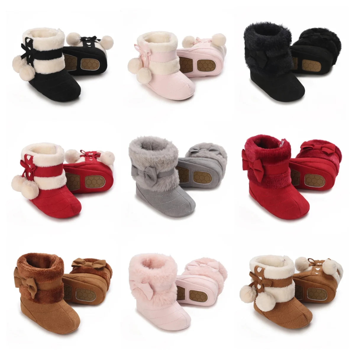 Infant Baby Winter Warm Boots Newborn Girls Boys First Walkers Shoes Soft Sole Fur Snow Booties Toddler Kids Anti-slip 0-12M