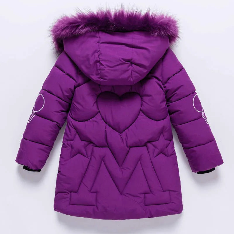 3-12 Years Winter Teen Girls jacket Long Style Letter Decoration Detachable Hat Lined With Velvet Hooded Thick Coat For Kids