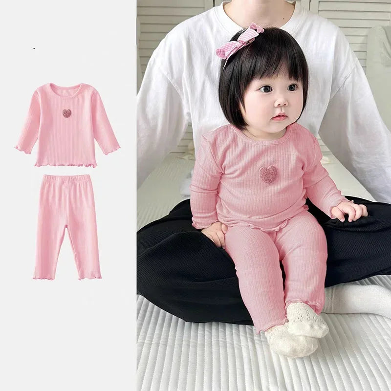 Korean Style Kids Pajama Set Cute Girls 2 Piece Sleepwear Warm Long Sleeve Autumn Winter Homewear Cozy Loungewear Outfit