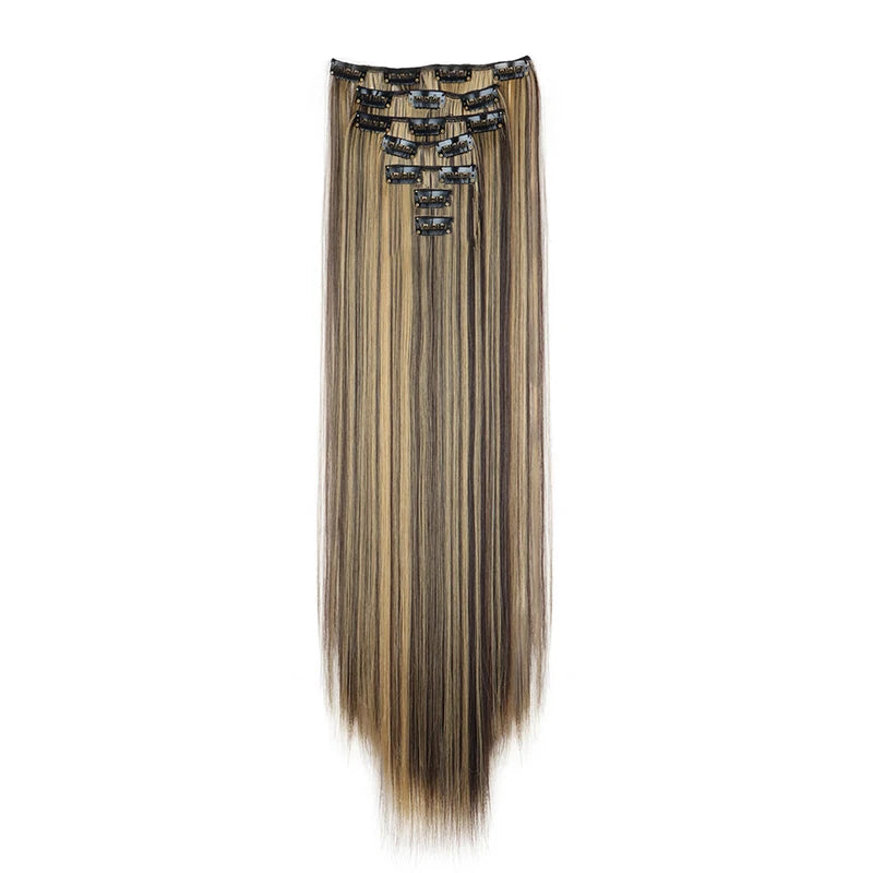 WIGSIN 24Inch Synthetic 7Pcs/set Long Straight Hair Extension 16Clips Hairstyle Black Blonde Hairpiece for Women