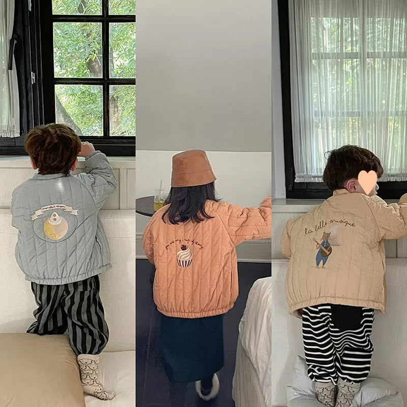 Fashion Children Baby Jackets Winter Autumn Thicken Cute Embroidery Coats Kids Boys Girls Outerwear 1-6Y