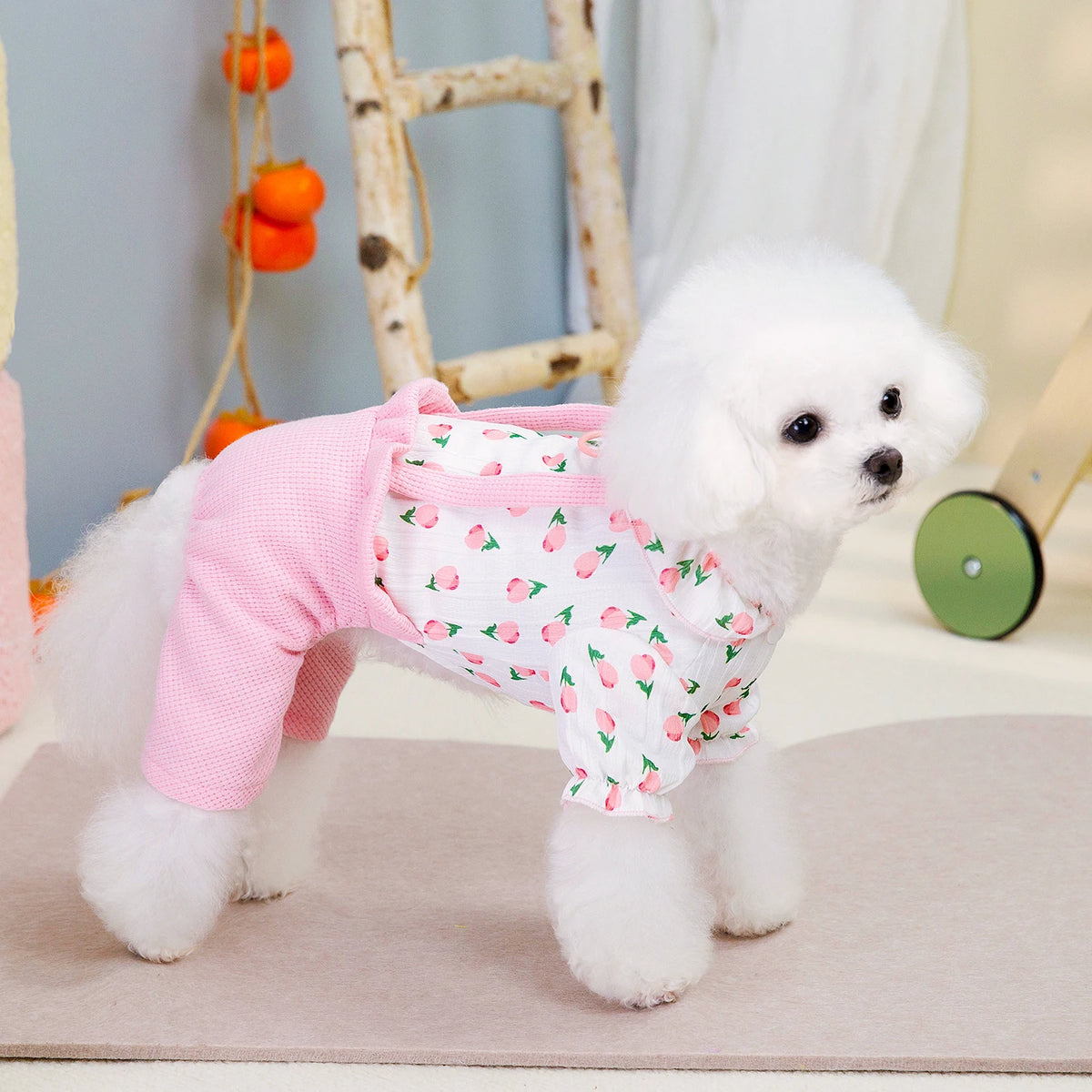 Flower Pattern Pet Dog Spring Jumpsuit Pajamas Clothes Dog Tracksuit Puppy Cat Clothing Puppy Apparel Costume