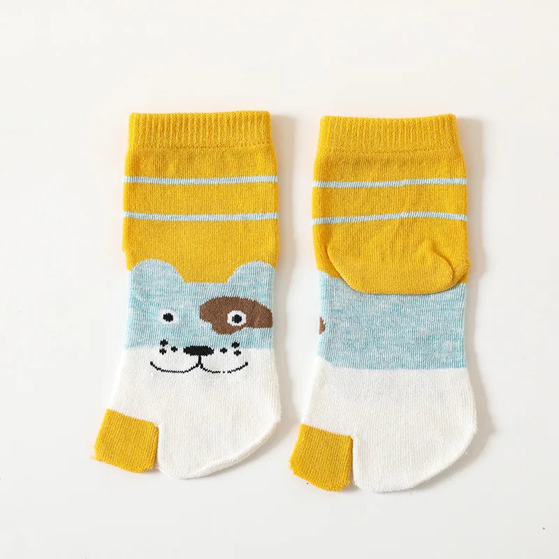 3-12Y Kids Toe Socks Girls Boys Five Finger Socks Autumn Winter High Tube Cotton Crew Socks Cute Cartoon Kawaii