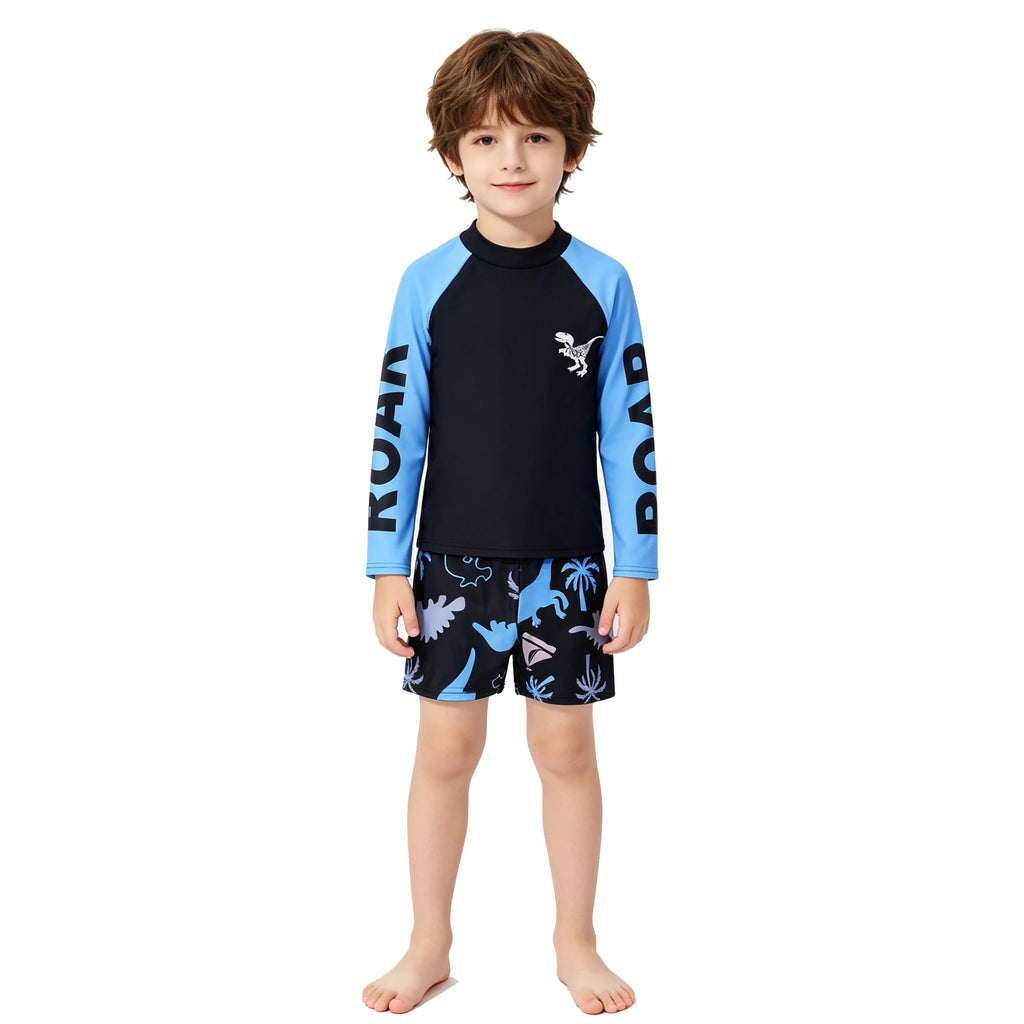 Boys Swimsuits Two Pieces Toddler 3 4 5 6 7 8 9 10 11 Years Long Sleeve Kids Swimwear Set Tops+Shorts Swim Outfits Bathing Suit