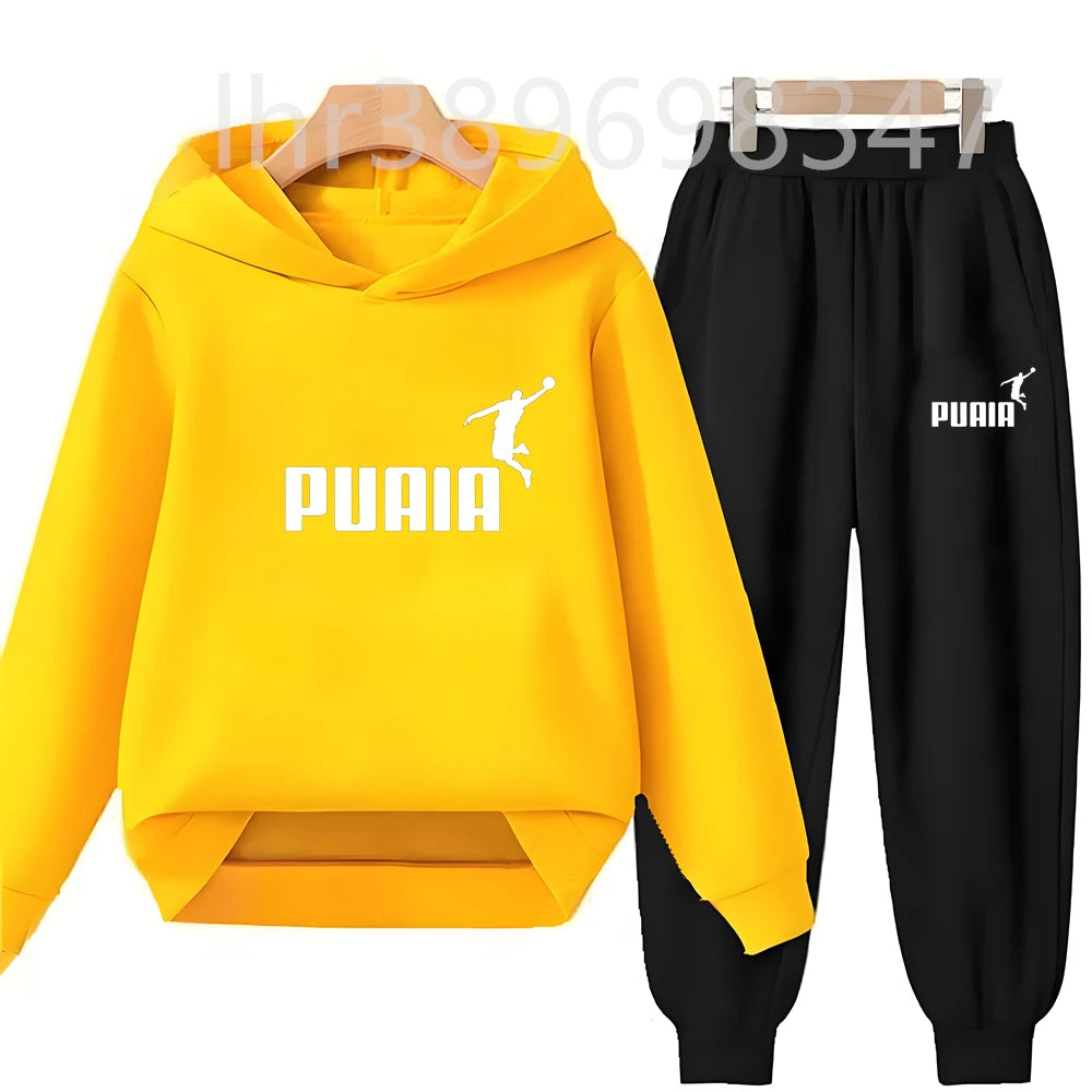 Children's Hoodies Top+Trousers Suit Girls Boy Age 3-12 Coat Casual Toddler Sweatshirt Hood Black Long Sleeves Clothing