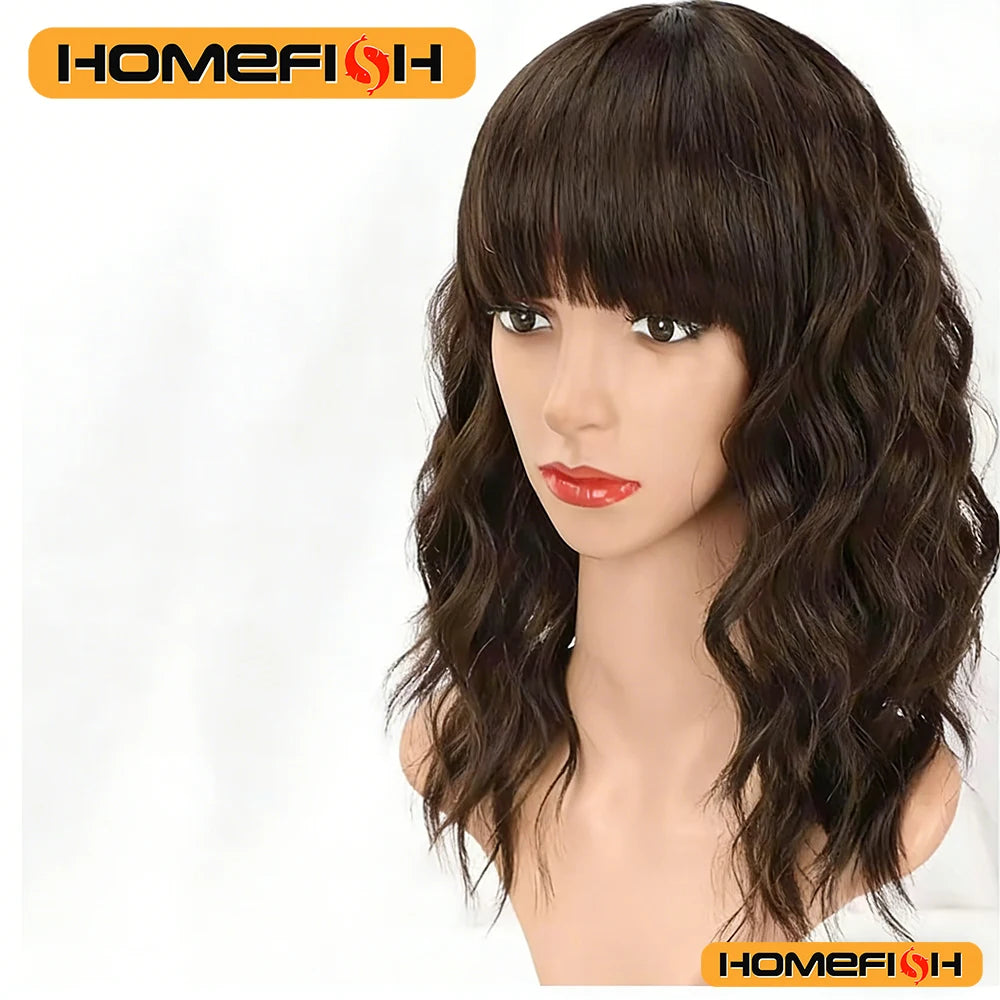 Synthetic Curls with Bangs – Versatile Daily Hairstyle for Women, Easy Wear Wig