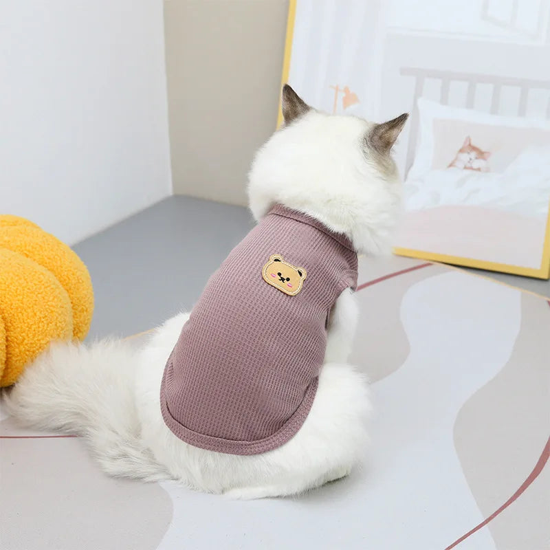 Pet Cat Clothes Bear Print Vest Puppy Kitten Crew Neck Sleeveless T-shirt  Spring Summer Casual Clothing for Small Medium Dogs
