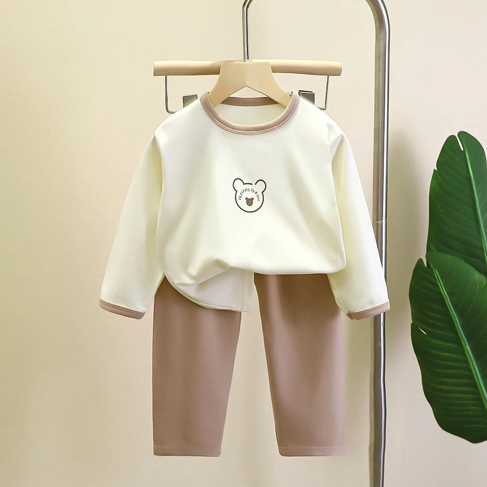 Boys Girls Warm Lined Children Sleepwear Autumn Winter Soft Fleece Pajamas Set Kids Comfortable and Cozy Homewear Outfit Clothes