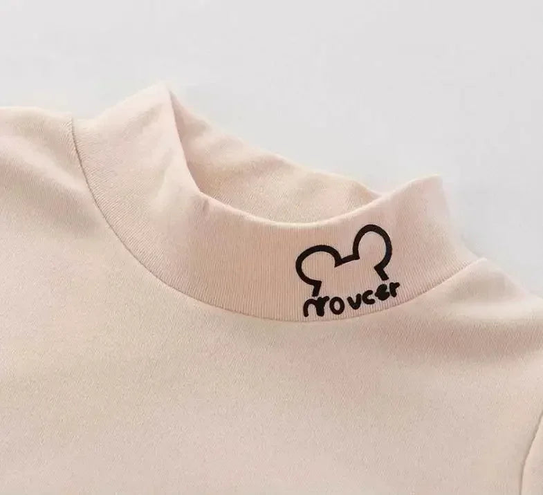 Children Clothing Girls Long Sleeve T-Shirt Soft Fabric Half-High Collar and Puff Sleeves Perfect for Play and School T-Shirts