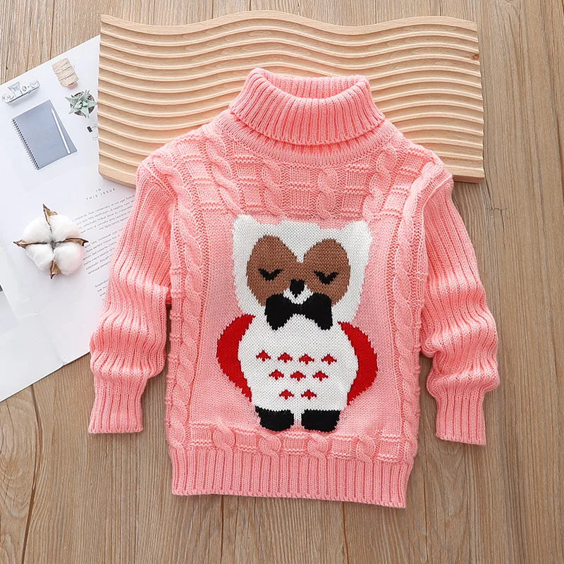 New children's autumn winter sweater boys and girls Korean version Christmas knitted cartoon high neck warm sweater