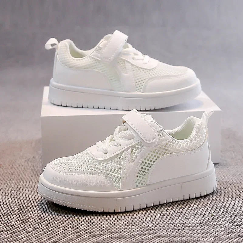 Kids Sports Shoes Non-slip Soft Sole Children White Shoes Hook&loop 2025 New Students School Flat Shoes Comfortable Trendy