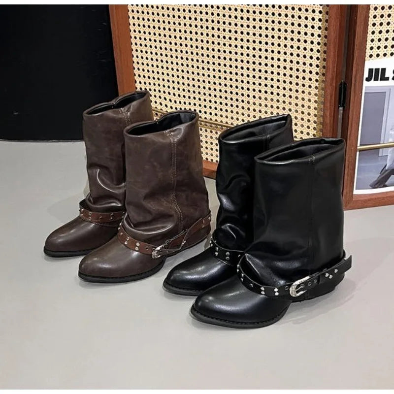 Woman Boots  Long Platform Chunky Heels Trend Punk Gothic New Rock Leather Fashion Women's Shoes Motorcycle Footwear