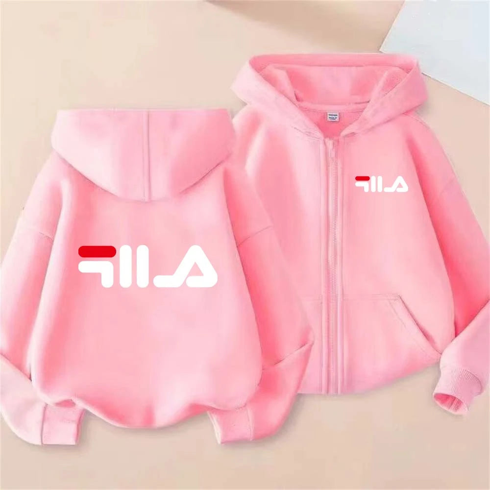 Kids Trend Letter Print Spring Autumn Simple Casual Zipper Hooded Sweatershirts 2-13 Years Boys Girls Streetwear Top Clothes