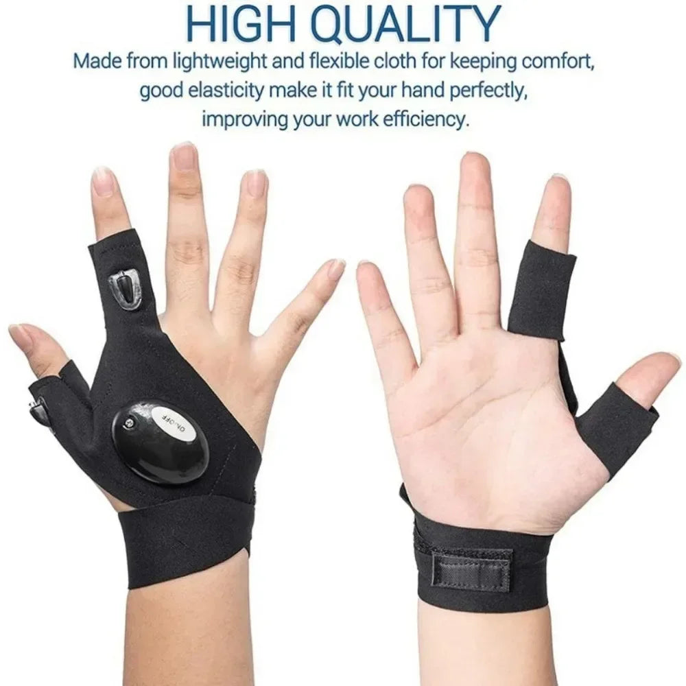 LED Flashlight Gloves for Men Christmas Gifts Fishing Camping Hiking Night Running Repairing Cars Outdoor Activities