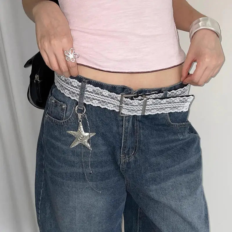 Beautiful White Floral Lace Waist Belt; Adjustable All-match Fashion Accent for Women; Casual Waist Strap Decor Accessory Gift.