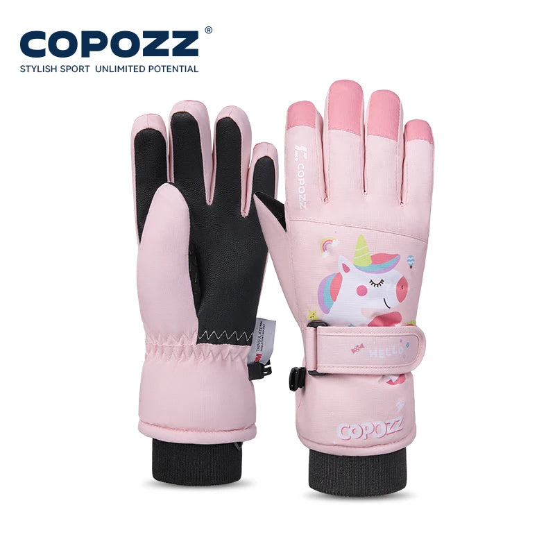 COPOZZ Cartoon Children Winter Gloves for Girls Boys Thick Waterproof Kids Ski Gloves Snowboard Riding Cycling Child Snow Gloves