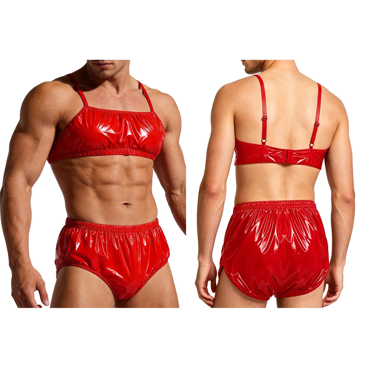 Mens 2 Piece Bathing Suit Waterproof Bikini Sets Adjustable Straps Cropped Cami Top with Briefs Swim Bottoms Swimsuit Beachwear
