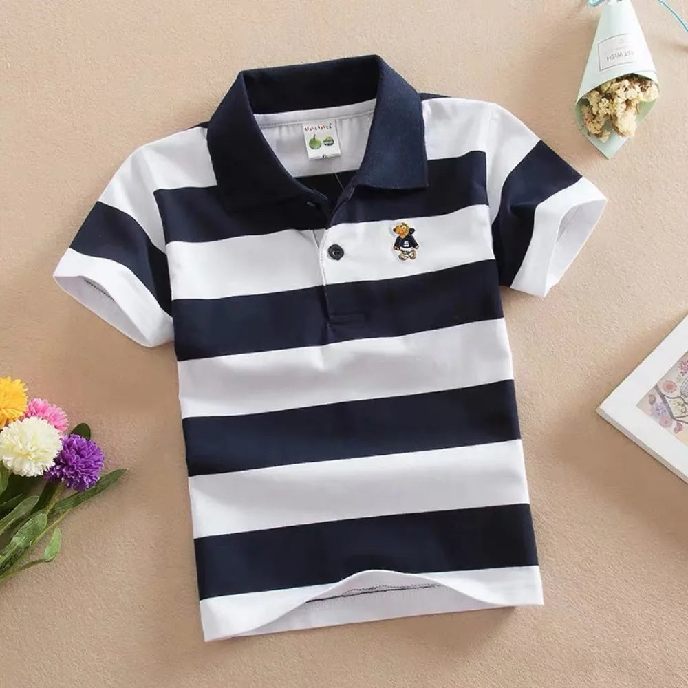 Kids Polo Shirts Summer Children's Short Sleeve Boys Top Polo Shirt Color Striped 2Y-12Y Teens Cotton Girls School Shirts