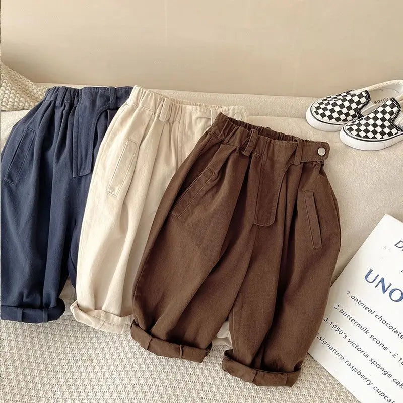 Boys and Girls' Pants Spring and Autumn Children's Pants Korean Solid Color Diagonal Pocket Loose Trousers Children's Baby Pant
