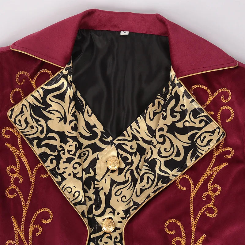 Red Black Purple Colors Men's Steampunk Style Retro Design Mid-length Tailcoat Jacket Gothic Era Frock Uniform Jacket