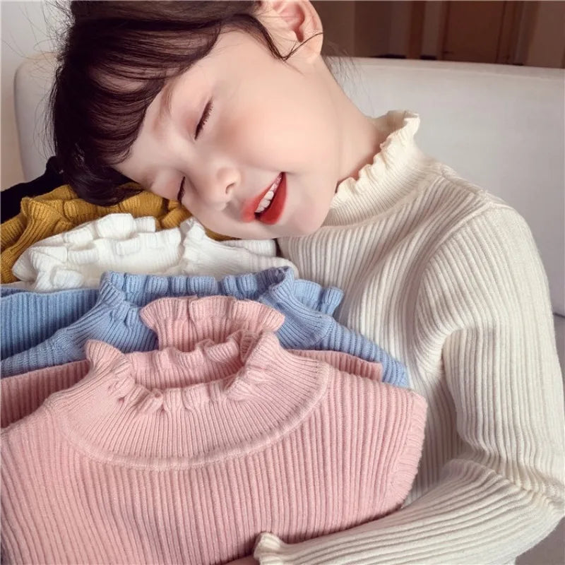Kids Winter Clothes Baby Girls Knitted Sweater Cute Knitted Bottoms High Neck Inside Sweaters Turtleneck Top Pullovers Cotton