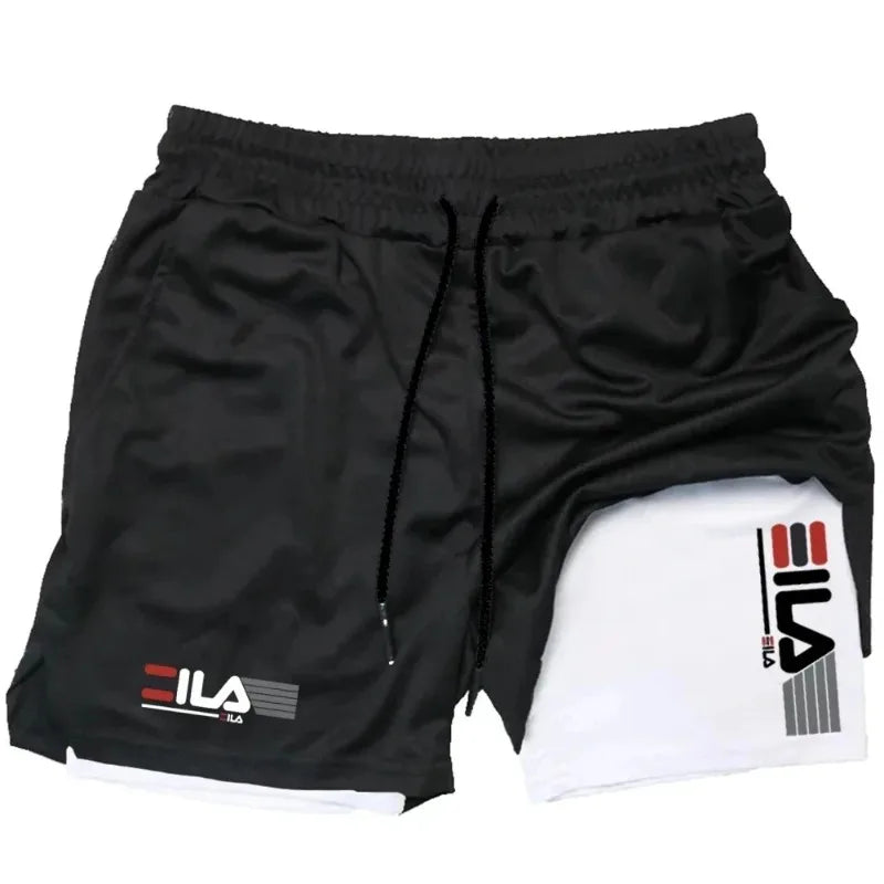 Men's sports shorts double layer two-in-one quick-drying breathable casual shorts summer running sportswear pants M-3XL