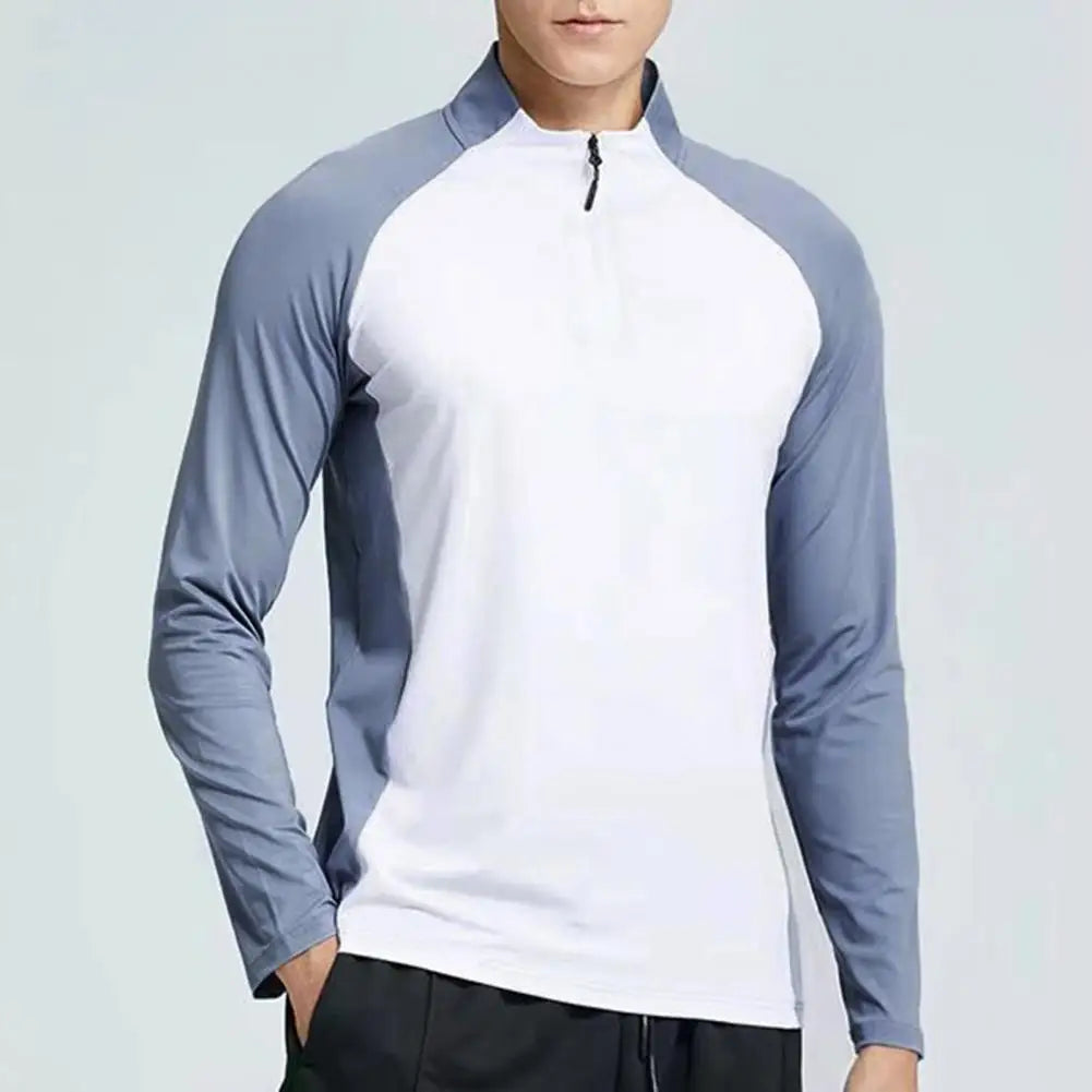 Men Sports T-shirt Half Zipper Collar Fitness Training T-shirts Gym Workout Compression Sweatshirt Running Football Sportswear