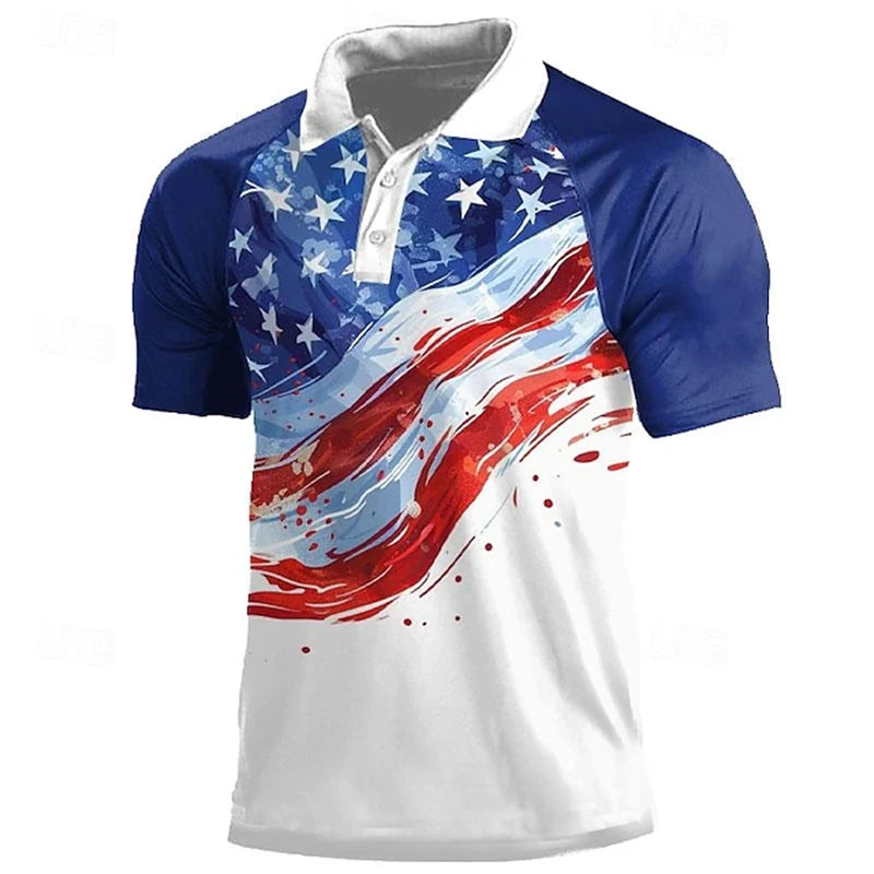 National Flag Men's Casual 3D Polo Shirt Street Daily Holiday American Independence Day Short Sleeve Turndown Polo Shirt Clothes