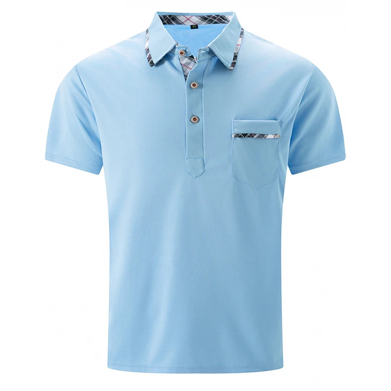 Men's Summer Fashion Lapel Polo Shirt Short Sleeve Solid Color Breathable Business Casual Daily Wear Top With Chest Pocket