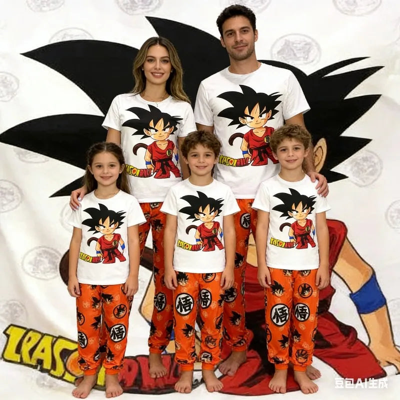 Pajama Set Son Goku Kiki Cartoon Matching Family Outfits Boys Girls Short Sleeve & Wide-Leg Pants Summer Quick-dry Comfy