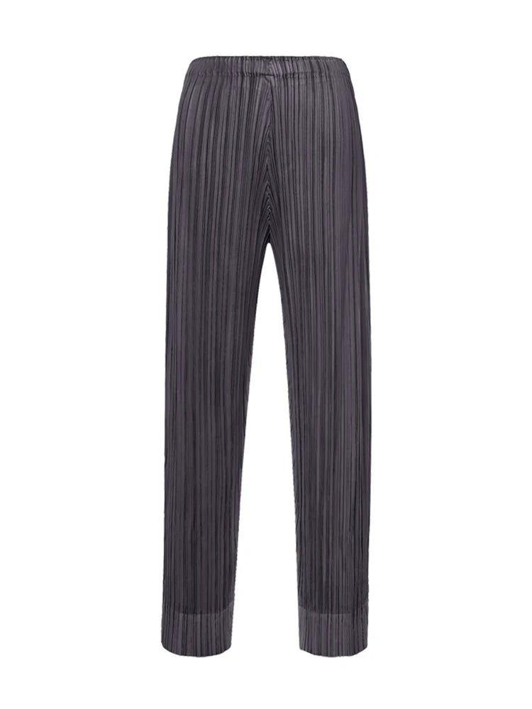Miyake Pleated Simple Casual Ankle-Length Pants Spring Summer Autumn Pencil Pants Korean Fashion Women Basics Trousers In Stock