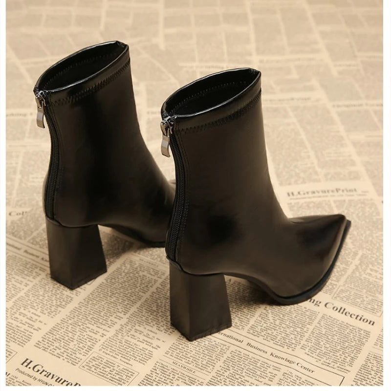 Women Elegant Outdoor Fashion Pointed Toe Boots New Retro Comfortable Ankle Boots High Heels Dress Shoes Women Zapatos De Mujer