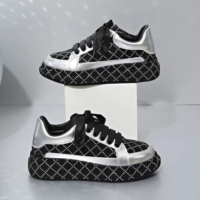 Designer Women's Sneakers Crystal Rhinestone Sparkles Shoes Luxury Platform Shoes Womens Trainers Fashion Lace-up Casual Shoes