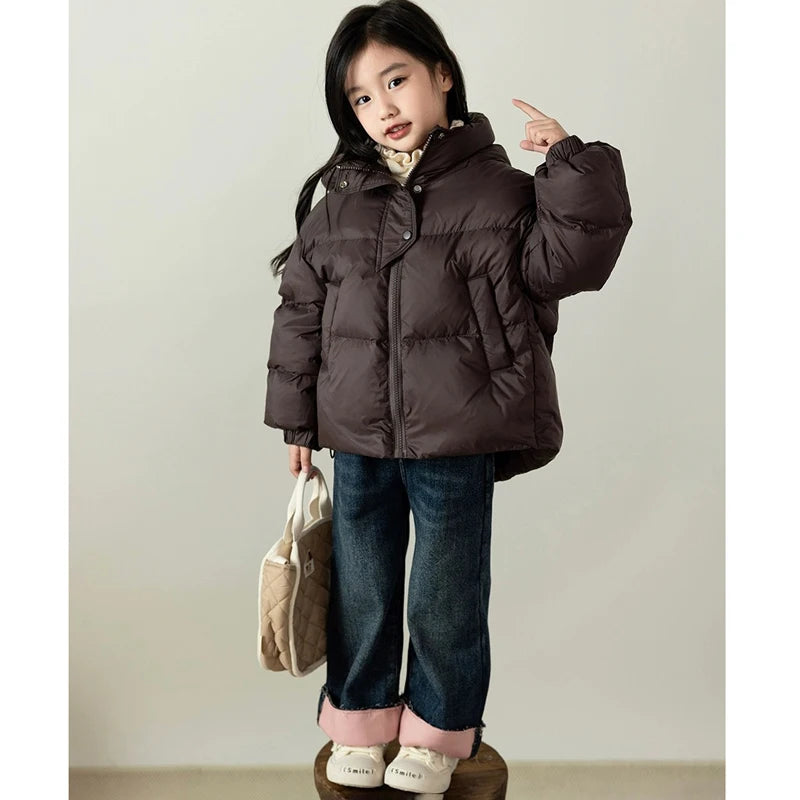 Teen Girls Jacket Winter New Solid Color Thick Keep Warm Hooded Zipper Bread Jacket For 3-12 Years Kids Cotton Down Outerwear