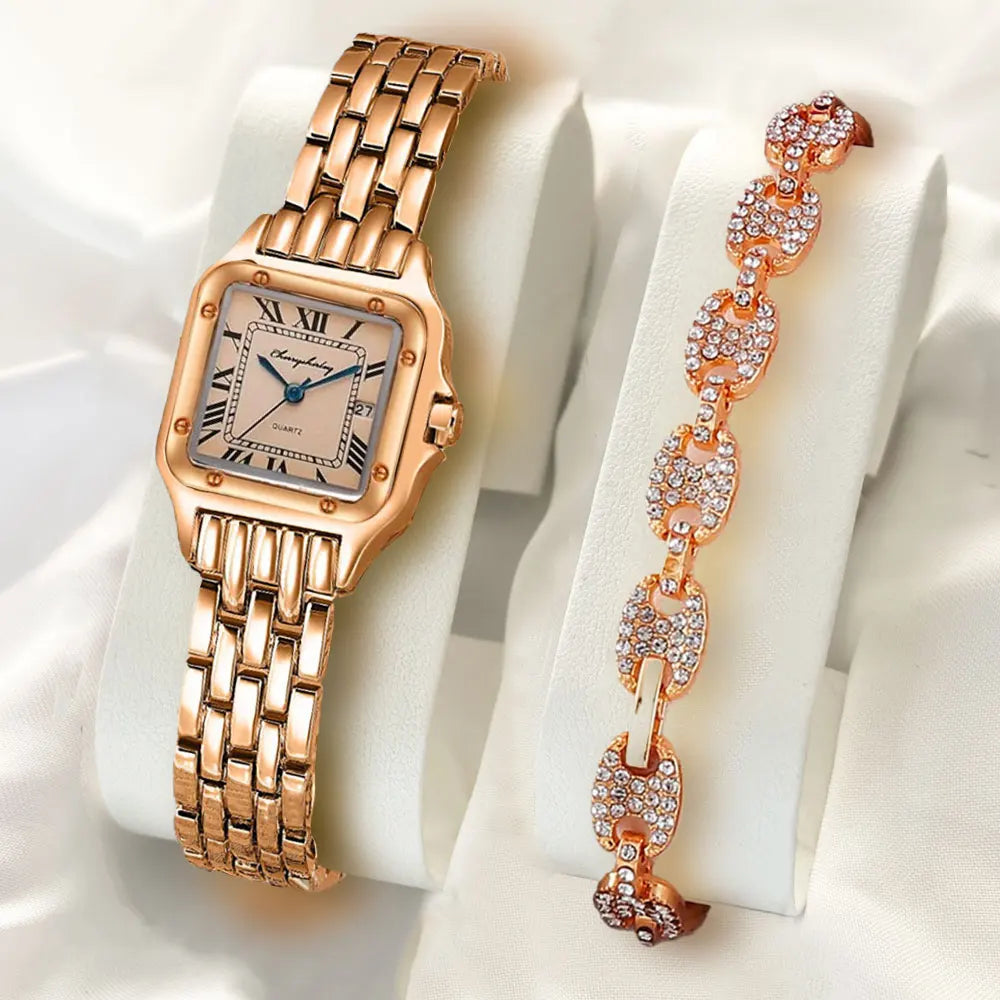 Women Watch Square Simple Design Men Quartz Watch Fashion Diamond Stainless Steel Women's Watch Diamond Bracelet