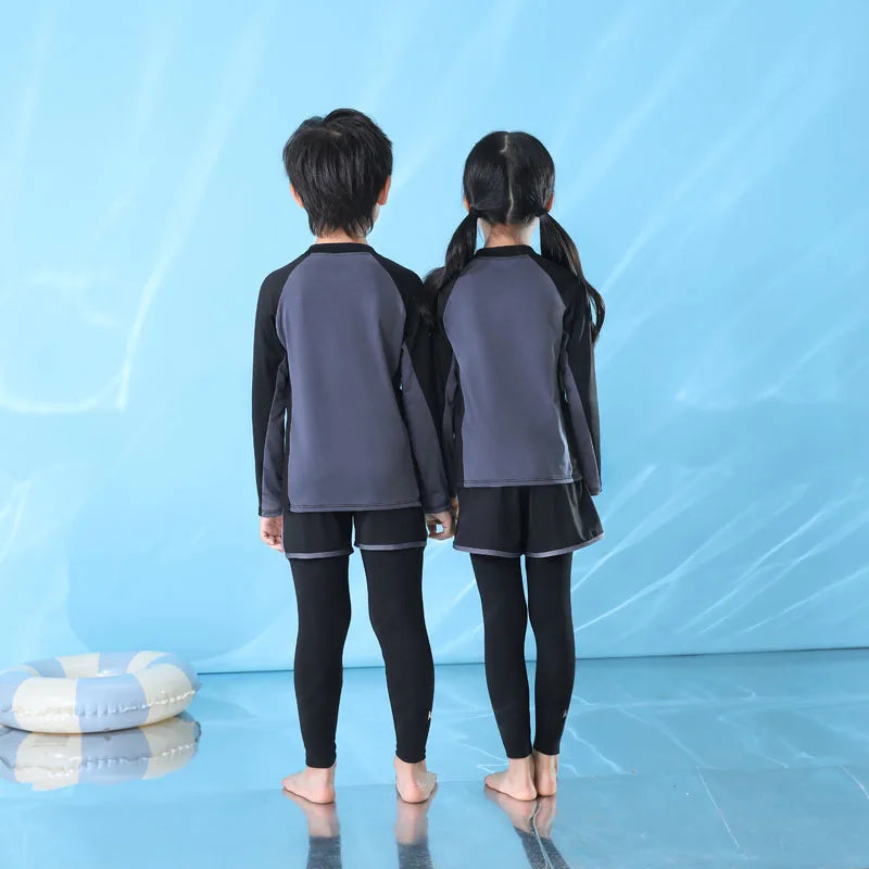 Boys and Girls Children's Long Sleeved Sunscreen Swimsuit Quick Drying Diving Suit Surfing Suit Outdoor Swimsuit 3-piece Set New